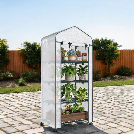 Serre de jardin coloris blanc en acier plastique 69 x 50 x 165 cm (1/5)