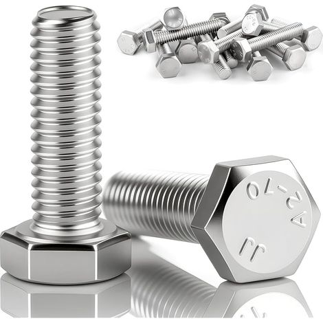Lot de 15 vis à tête hexagonale M10 x 30 mm, en acier inoxydable A2 V2A, à six pans extérieurs, filetage complet, vis filetées pour métal, bois, plastique, aluminium, acier