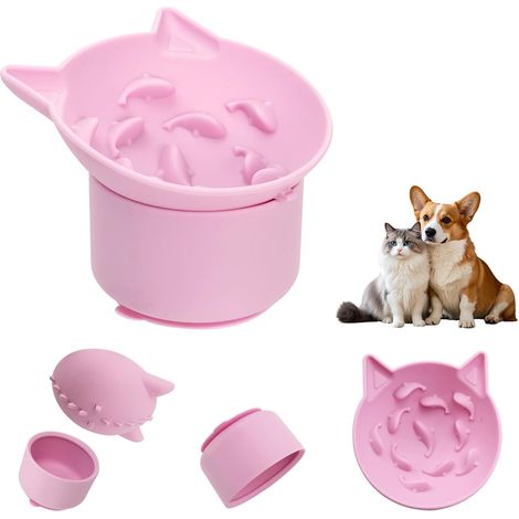 Gamelle surélevée en silicone pour chat avec angle d'inclinaison réglable et tapis antidérapant pour appui-cou pour animaux de compagnie, chiots et chiens (rose) (1/5)