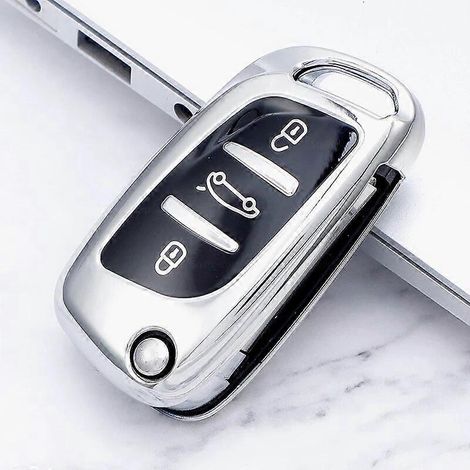 Neue weiche TPU-Autoschlüsselhülle mit 3 Tasten, faltbar, vollständiger Schutz für Peugeot Citroen C1 C2 C3 C4 C5 DS3 DS4 DS5 DS6 Autoschlüsselgehäuse-Zubehör – Silber