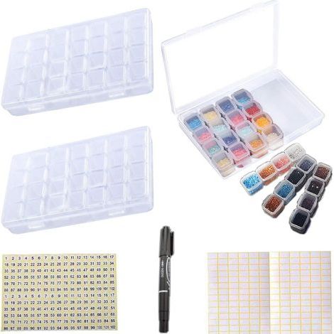 Confezione da 2 scatole per diamond painting, 28 scomparti in plastica trasparente, contenitore per decorazioni nail art, espositore per gioielli, scatola portaoggetti per accessori diamond painting,  (1/5)