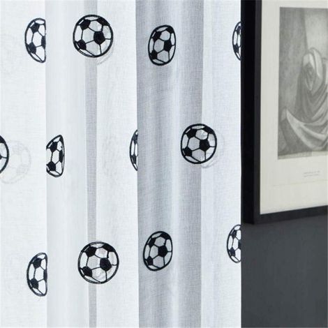 1 Panneau Rideau Voile Motif Football Brodé Translucide pour Chambre Enfant Salon Hôtel Bureau