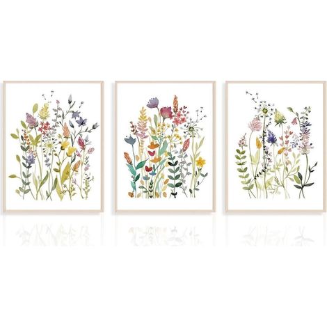 Aquarell Blumen Leinwand Bilder Set 3 Stück Wandkunst 30x40cm Ungerahmt (1/5)