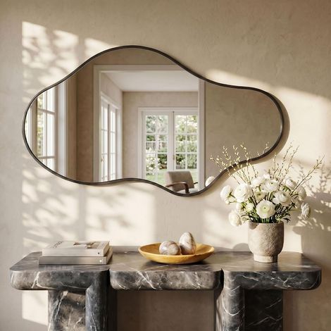 Miroir Mural Ondulé Irrégulier, Miroir Abstrait avec Cadre en Alliage d’Aluminium pour Salle de Bain, Chambre (1/5)