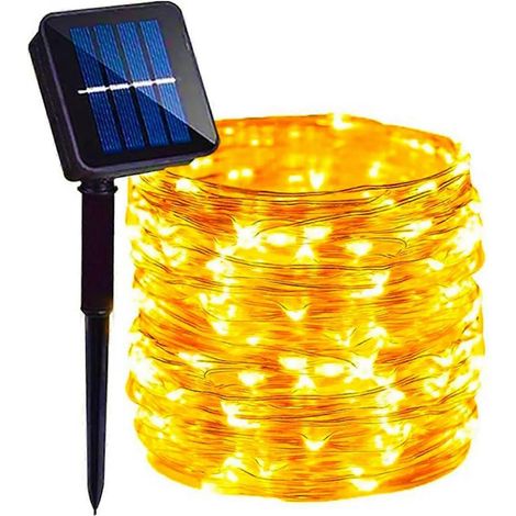 Guirlande lumineuse solaire féérique (lot de 4) 400 LED étanche couleur cuivre 7 m 50 LED 1 pièce lumière chaude (1/5)