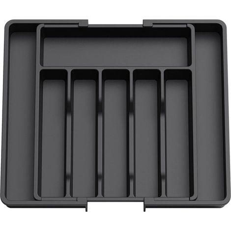 Organisateur de couverts, organisateur de couverts extensible pour tiroirs de cuisine, support de rangement en plastique pour couverts, cuillères, fourchettes, couteaux, grand, noir (1/5)