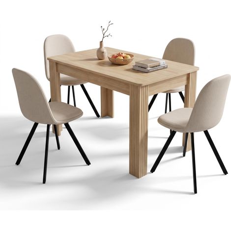 FurnitureR Essgruppe Eiche Optik mit 4 Drehstühlen Stoff Esszimmer Set Moderner Esstisch in Eichenoptik mit vier drehbaren Stoffstühlen für komfortable Mahlzeiten (1/5)