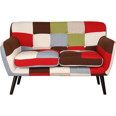 Divano a 2 posti in tessuto patchwork 130 cm con gambe in metallo (1/4)
