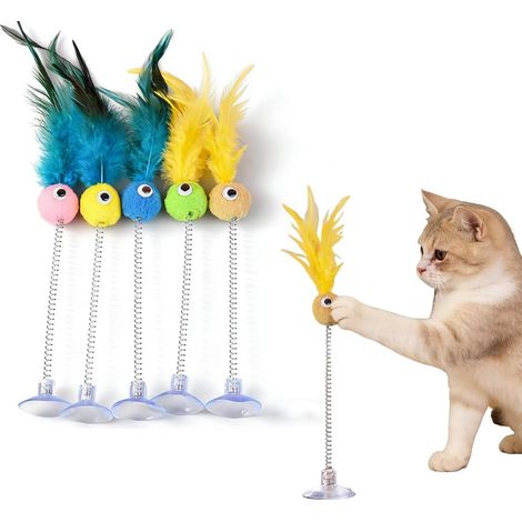 5 Pièces Jouets à plumes pour chats, Ressort Coloré Interactif pour Chat, Jouet Chat Interactif, Interieur Jouets pour Chats avec Ventouse, pour l'intérieur Chats et Chatons (1/5)