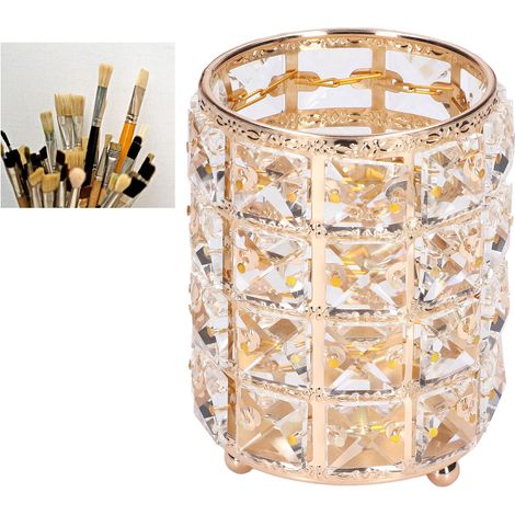 Pot de rangement pour pinceaux de maquillage de style européen, porte-crayons à sourcils rond, doré (1/5)