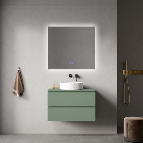 Mobile bagno sospeso 80 cm Verde Salvia per Lavabo d'appoggio Specchio Quadro Retroilluminato - Fiji Paint Top (1/4)