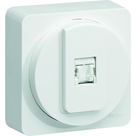 Prise réseau RJ45 catégorie 6 FTP pour grade 2 blanche complète avec cadre saillie Ateha HAGER (1/4)
