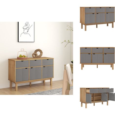 Buffet OTTA Marron et gris 114x43x73,5 cm Bois massif pin - Buffet - Meuble De Rangement - Armoire - Commode - Mobilier Scandinave (1/5)