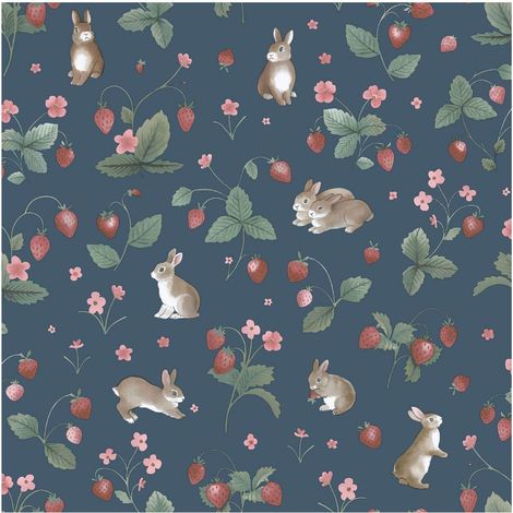 Holden Decor Bunnies Berries Navy Wallpaper Paste The Paper Kids Nursery (1/4)