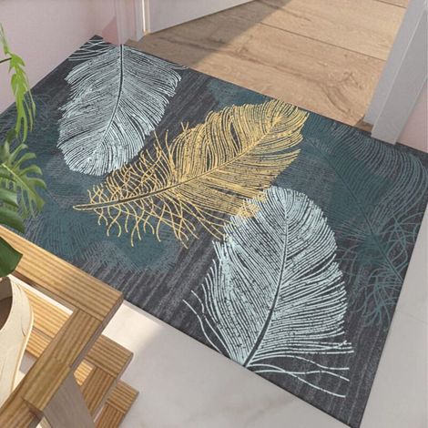 Tapis en velours doux 80x120cm, bleu et gris, pour salon, salle à manger, chambre, salle de bain ou sport (1/5)