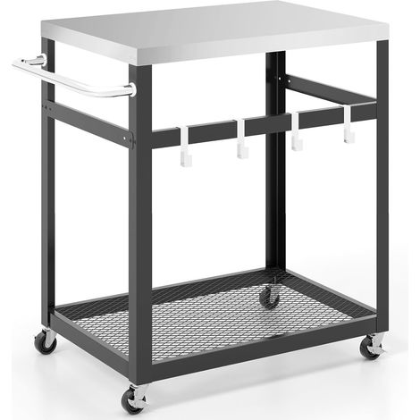 Goplus – Chariot de barbecue en métal avec comptoir inox – 4 crochets amovibles – 4 roulettes dont 2 verrouillables – Dimensions 83,5x50,5x84,5 cm (1/4)