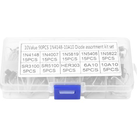 90-teiliges Sortiment an Gleichrichterdioden, 10 Werte von 1N4148 bis 10A10 – inklusive Aufbewahrungsbox (1/5)