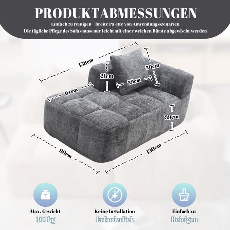 Canapé moelleux avec coussin gris, confortable et élégant, sans montage, avec pochettes latérales pour téléphone et télécommande. (1/4)