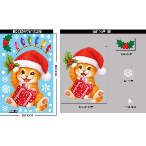 Autocollants pour fenêtres chatons et chiens, décorations de Noël, autocollants statiques pour fenêtres, décorations pour une ambiance festive, autocollants pour vitres chats flocons de neige, animaux