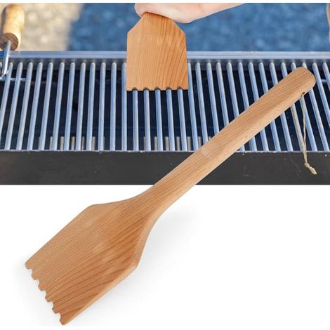 Grattoir à barbecue en bois, grattoir pour barbecue d'extérieur, grattoir à barbecue en bois avec long manche, brosse de nettoyage pour grilles de barbecue, pour l'extérieur (1/5)