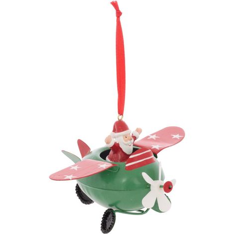 Sospensione in metallo a forma di albero di natale con aeroplano e babbo natale, 13 cm - Feeric lights & christmas (1/2)