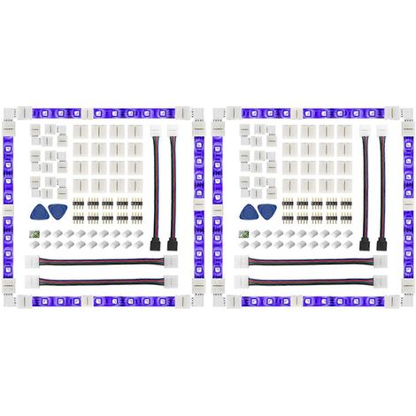 Deux jeux de connecteurs pour bandes LED, connecteurs RGB sans soudure à 4 broches de 10 mm, compatibles avec les LED SMD 5050 - connecteurs sans espace en forme de L. (1/5)