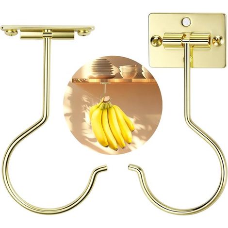 Set di 2 ganci autoadesivi dorati per banane, uva e frutta da cucina, porta banane, mantiene le banane fresche sotto i pensili, contenitore magnetico dal design perfetto (1/5)