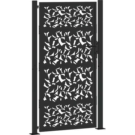 Portail de jardin,Portail de clôture,Portillon de jardin noir 105x180 cm acier conception de feuilles CFW75371
