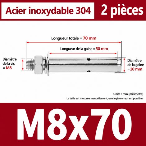 Goujon d'ancrage cheville à expansion M8x70 mm inox 304 lot de 2 m8 70 2 pièces 1 kg – Livraison gratuite