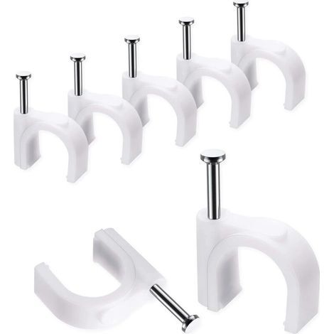 Packung mit 100 robusten und langlebigen weißen runden Kabelclips – 10 mm, Kabelbinder, Kabelorganisatoren, Befestigungen für Elektrokabel, Kabelclips (1/5)