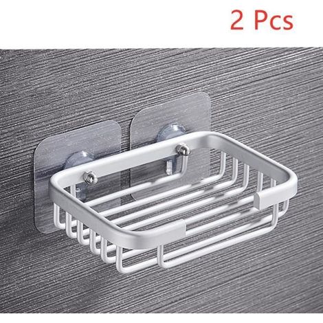(Weiße) Seifenschale – Aluminium – 2 Stück – Weiß – Antibakteriell – Montage ohne Bohren (1/4)