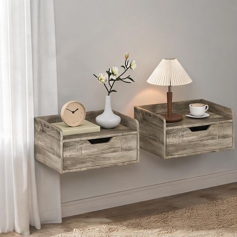 Table de chevet murales grises avec tiroir lot de 2 (1/5)