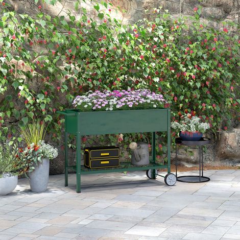 Jardinière sur Pieds Potager dim. 109L x 44l x 80H cm étagère 2 Roues + Insert d'irrigation métal Vert