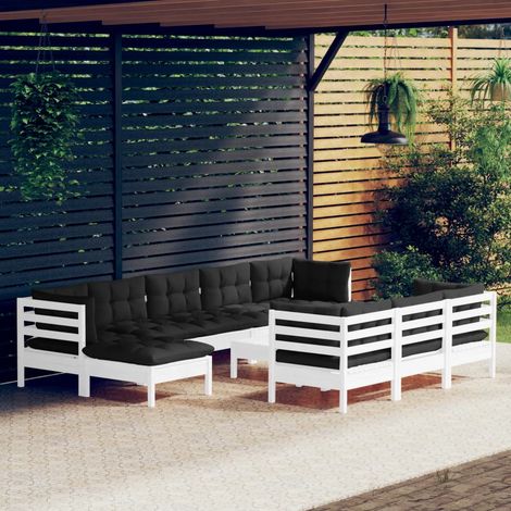 11-tlg. Garten-Lounge-Set mit Kissen Weiß Kiefer Massivholz vidaXL (1/5)