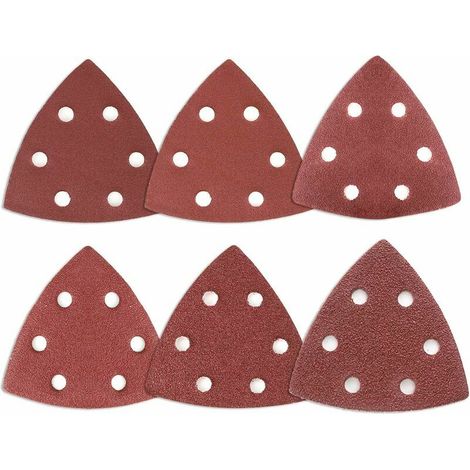royaluxe -120 pièces 6 Trous Triangles Abrasifs Delta Mixpack (20 x grain 40/60/80/120/180/180/240 chacun),90x90x90mm Papier Abrasif pour ponceuses delta,Feuilles Abrasives (1/3)