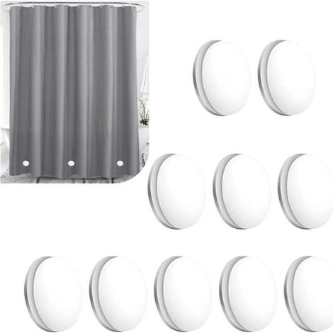 Hebillas magnéticas para cortinas，10 pesas magnéticas fuertes para cortinas，Imanes redondos blancos para cortinas de ducha y manteles (1/5)