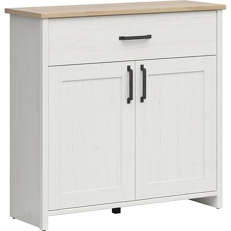 Buffet Aksel mit 1 Schublade und 2 Türen, Weiß und Holzoptik, 102cm