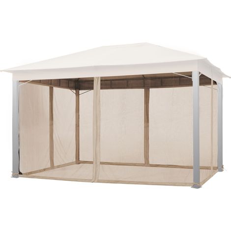 TOOLPORT Moskitonetz für Gartenpavillon Sunset Premium 3x4 m - Polyester - Insektengitter mit Reißverschluss - cappuccino (1/5)