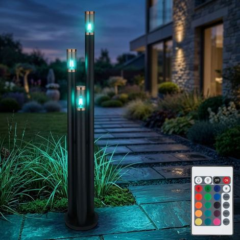 Wegeleuchten Außen Edelstahl Außenlampe Standleuchte Gartenleuchte schwarz, Kupfer rauchfarben, Fernbedienung dimmbar, 3x RGB LED 8,5W 806Lm, DxH 28 x 170 cm (1/5)