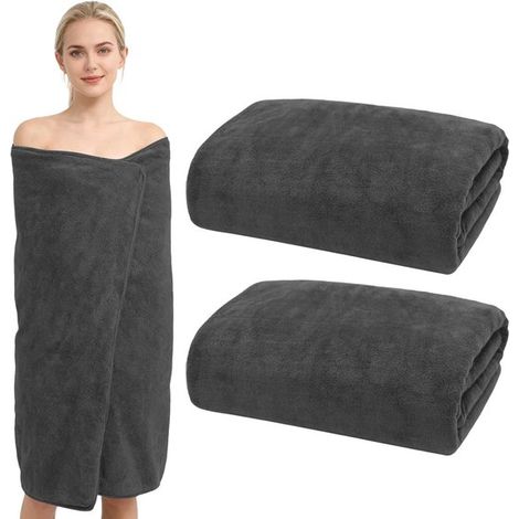Set mit 2 XXL-Baumwoll-Badetüchern 100 x 200 cm, hoch saugfähig, Grau (1/2)