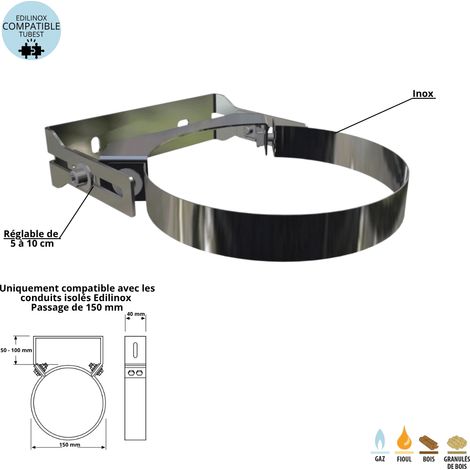 Collier mural inox conduit double paroi isolé Edilinox - Diamètre 100 mm