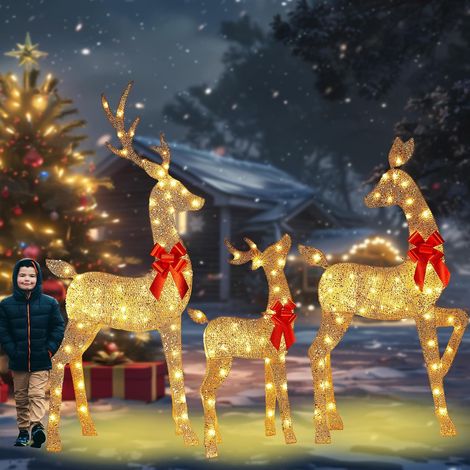 Adornos navideños para exterior: familia de renos iluminada, guirnalda de luces LED, regalo para jardín y césped (juego de 3 piezas) (1/5)