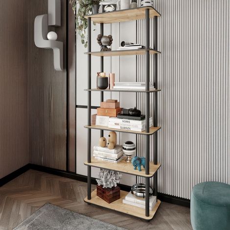 Nervina Bücherregal, 4 Regalböden, Freistehend, Farbe Eiche Dekor, 60x30x173h cm, Eiche Braun (1/5)
