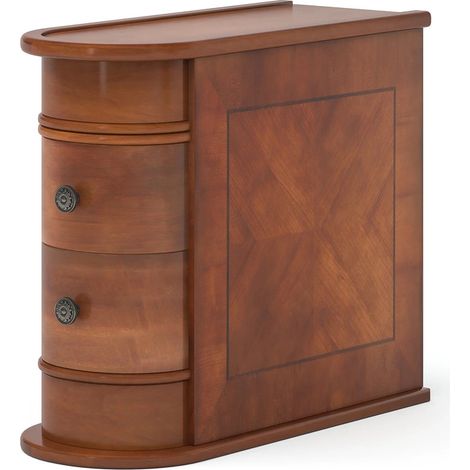 Table d’appoint en bois massif – table ronde 60×60×27.5 cm – chevet avec 2 tiroirs coulissants pour rangement,Marron