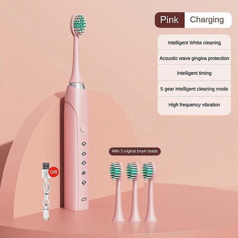 Brosse à dents électrique vibrante à poils souples, rechargeable, automatique et ultrasonique pour adultes (1/4)