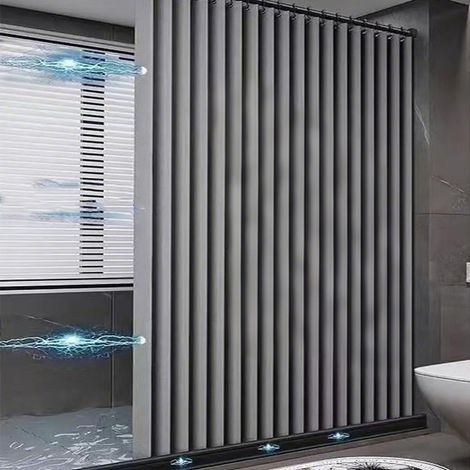 Rideau de douche magnétique pliable 200 x 200 cm, anti-moisissure, avec crochets métalliques, résistant au lin, imperméable, pour aux baignoires, gris (1/5)