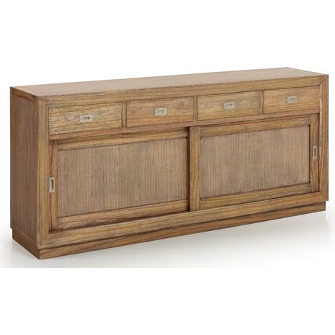 Buffet en bois massif de Mindy naturel 2 portes coulissantes 4 tiroirs Mazari 200cm (1/5)