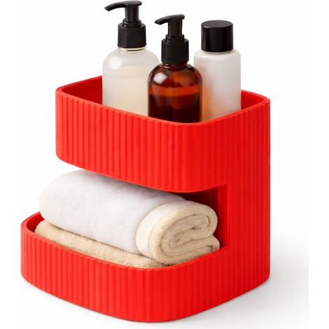 Mobiletto da bagno moderno a due livelli, di colore rosso. (1/3)