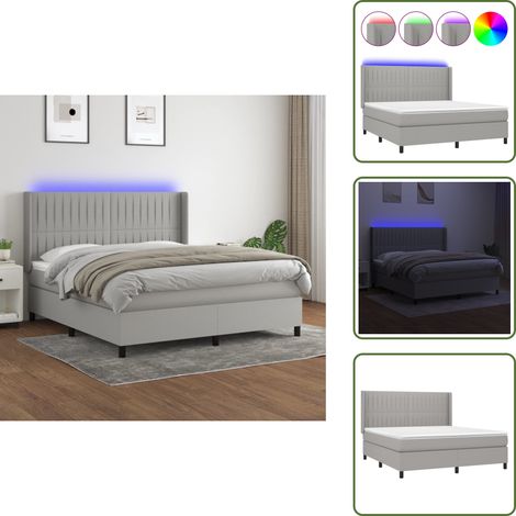 Cama gris claro - vidaXL Cama box spring colchón y luces LED tela gris claro 180x200 cm - Cama con cabecero ajustable