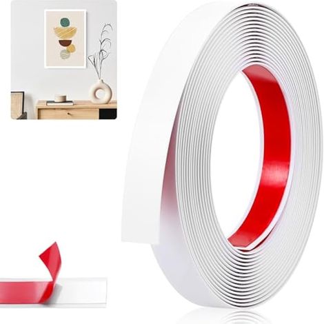 Baguette adhésive à coller, plastique blanc 6m x 2cm, finition mate, facile à couper et poser, bande décorative PVC pour bord de carrelage, miroir, porte. (1/5)